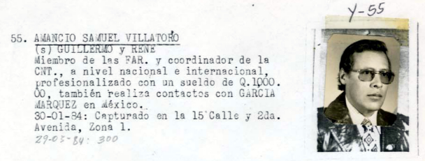 Diario Militar excerpt: Amancio Samuel Villatoro