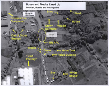 Buses and Trucks Lined Up: Potocari, Bosnia and Herzegovina, 13 July 1995 – Source: ICTY; U.S. National Geospatial Intelligence Agency.