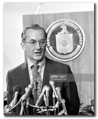 CIA Director William Colby at a press conference at CIA headquarters, September 12, 1975. (Source: Larry Morris, photographer; Washington Post / Getty Images)
