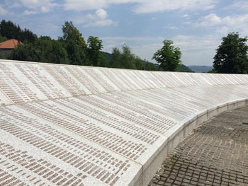 Wall of names at the Srebrenica-Potočari Memorial and Cemetery for the Victims of the 1995 Genocide – Source: Sarah Reichenbach, The Advocacy Project, June 2015