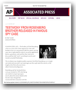 TESTIMONY FROM ROSENBERG BROTHER RELEASED IN FAMOUS SPY CASE