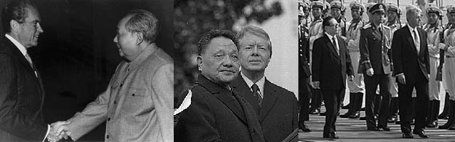 (L-R) Richard Nixon and Mao Zedong; Deng Xiaoping and Jimmy Carter; Jiang Zemin and Bill Clinton.